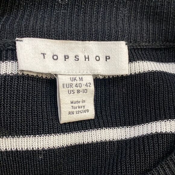 Topshop Front Knot Long Sleeve Crew Neck Black and White Stripes Sweater Top - Picture 9 of 11